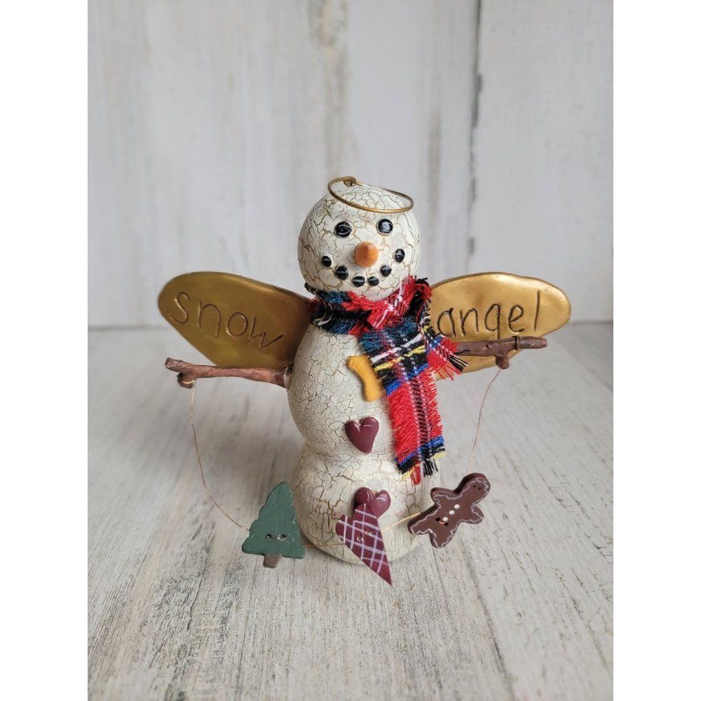 Enesco snow angel‎ Garland Xmas vintage rustic figure Snowman